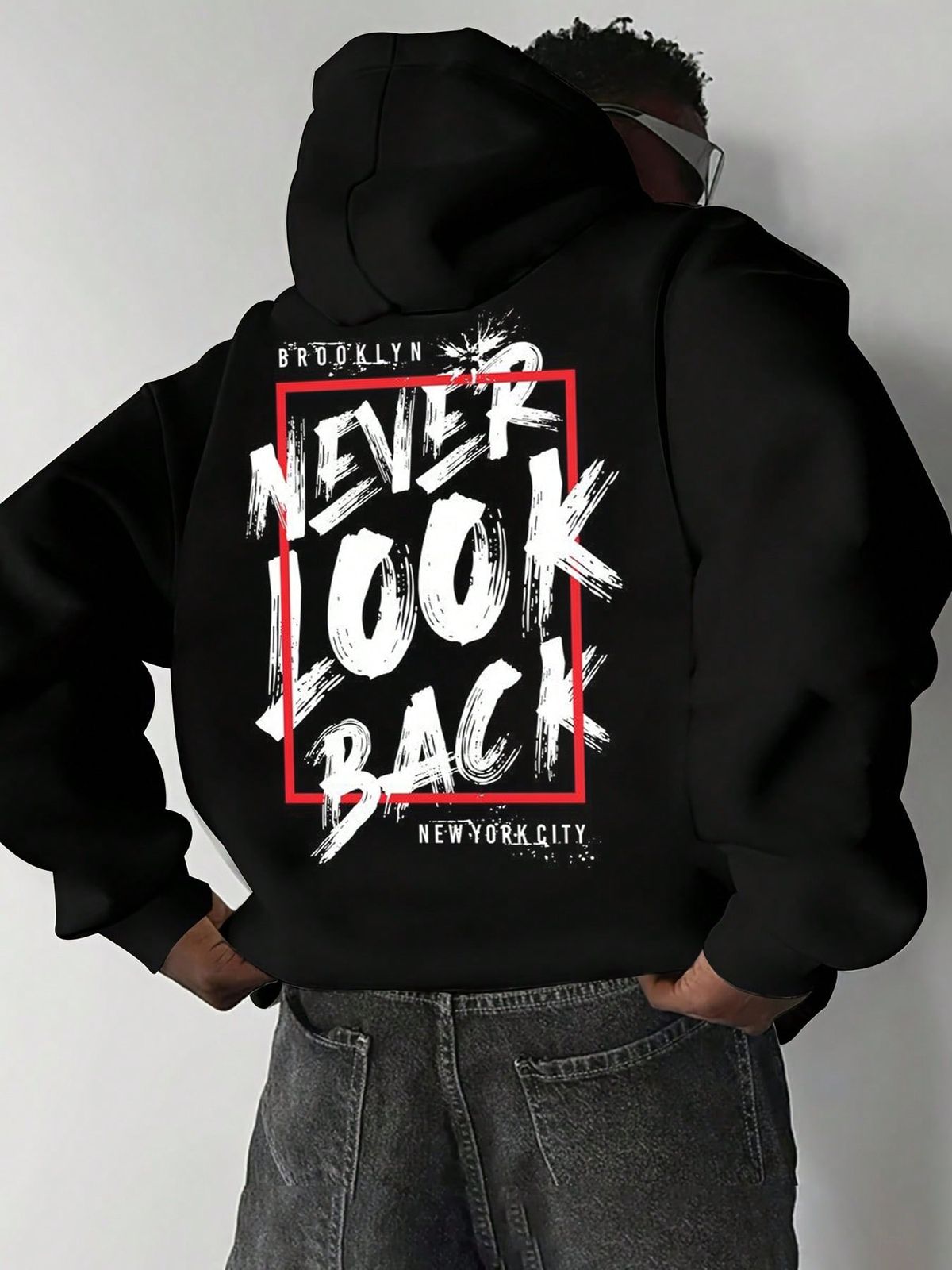 هودي سويتشيرت رجالي كاجوال بطباعة حروف وشعار مع نقش خدوش، بقَصّة فضفاضة، مناسب لفصلي الخريف والشتاء