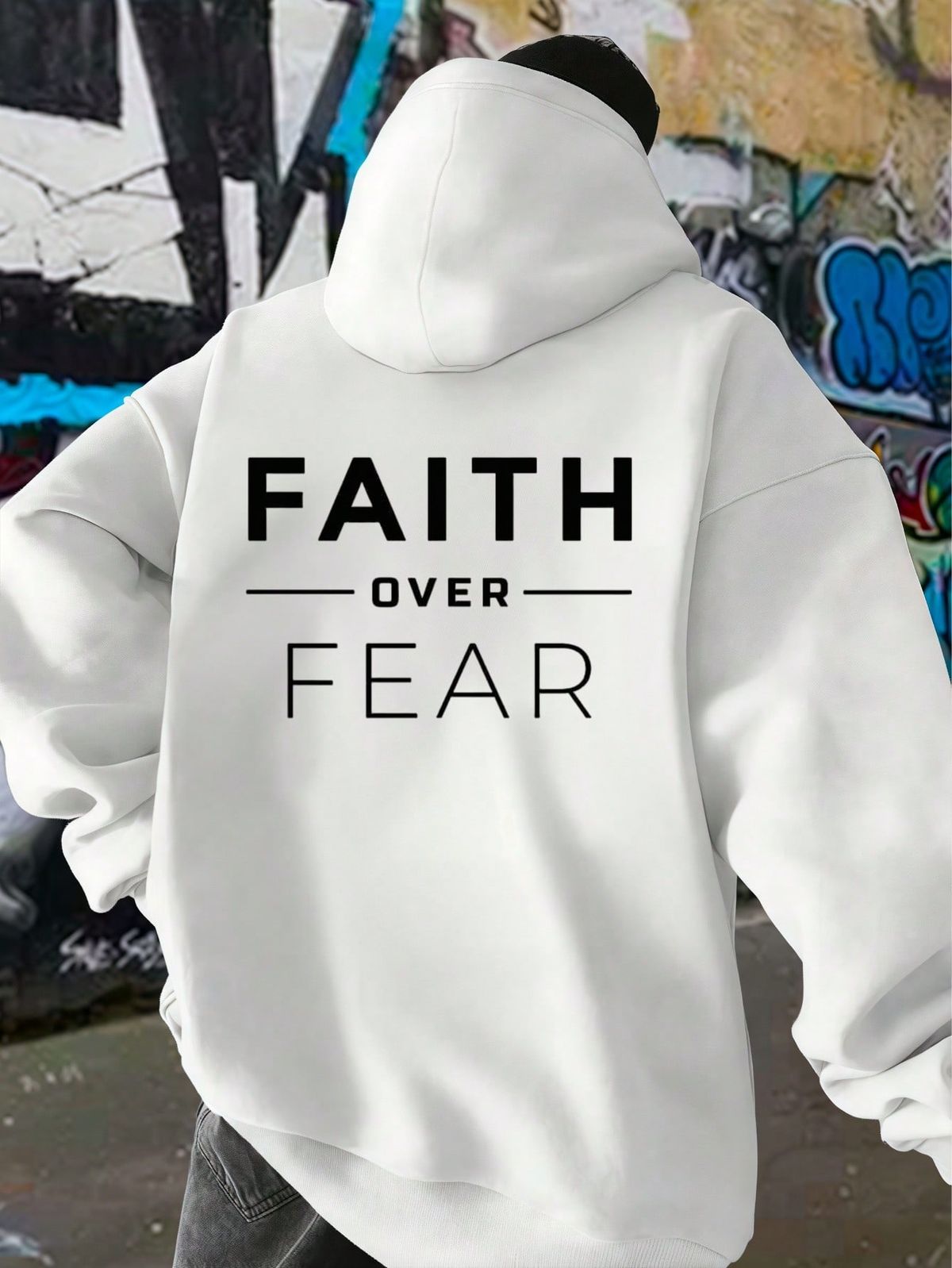 تيشيرت / هودي Faith Over Fear، هودي رجالي بطباعة على الوجهين، كاجوال ومريح، مناسب للاستخدام اليومي ومتعدد الاستخدامات، مثالي كمعطف خفيف لفصلي الخريف والشتاء.