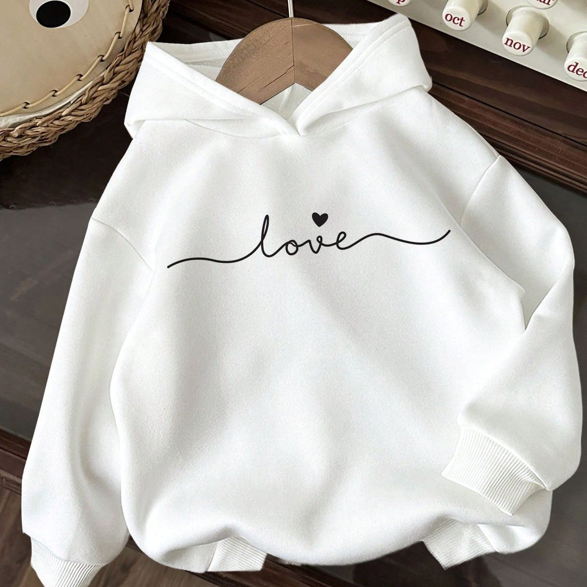 سويت شيرت هودي كاجوال بسيط بطباعة حروف مرسومة يدويًا للبنات (مرحلة ما قبل المراهقة) بقصة واسعة وأكمام طويلة